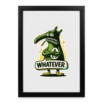 Green Monster Dino with Whatever Attitude - Framed poster (27 × 37 cm) - black - Front