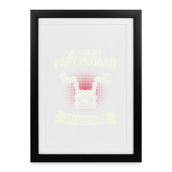 Papy Motard Qui Déchire Idée Cadeau Anniversaire - Affiche encadrée (27 × 37 cm) - noir - Devant