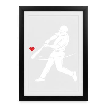 Baseball Batter Silhouette Heart - Framed poster (27 × 37 cm) - black - Front