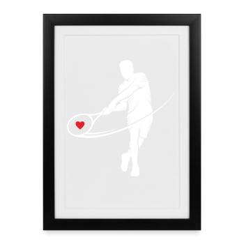 Tennis Silhouette Herz im Schläger Motiv - Gerahmtes Poster (27 × 37 cm) - Schwarz - Vorne
