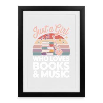 Juste une fille qui aime les livres et la musique - Affiche encadrée (27 × 37 cm) - noir - Devant