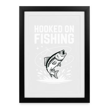 Accroché à la pêche - Pêcheur Spruch - Affiche encadrée (27 × 37 cm) - noir - Devant