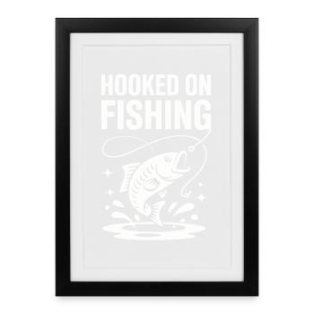 Accroché à la pêche - Pêcheur Spruch - Affiche encadrée (27 × 37 cm) - noir - Devant