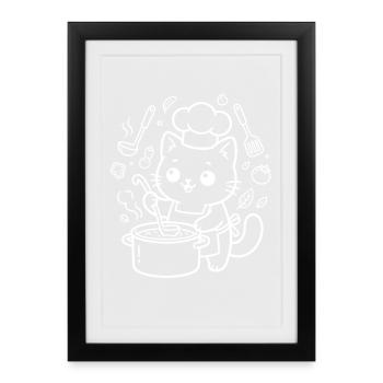 Cuisine du Chef Chat Kawaii - Affiche encadrée (27 × 37 cm) - noir - Devant