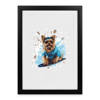 Yorkshire Terrier Dog Snowboard - Affiche encadrée (27 × 37 cm) - noir - Devant