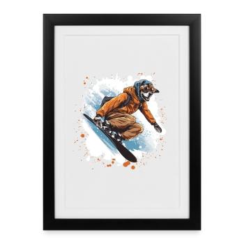 Greyhound Dog Snowboard - Affiche encadrée (27 × 37 cm) - noir - Devant