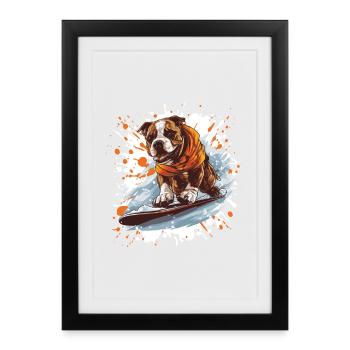 Staffordshire Bull Terrier Dog Snowboard - Affiche encadrée (27 × 37 cm) - noir - Devant
