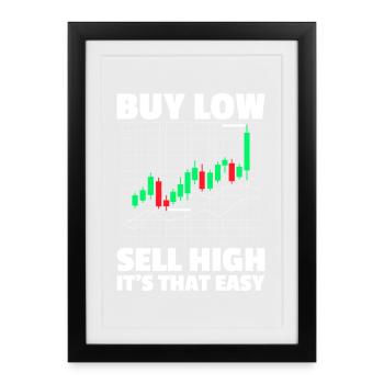 Acheter bas vendre cher Marché boursier Trader en bourse - Affiche encadrée (27 × 37 cm) - noir - Devant