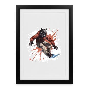 Dogue Allemand Chien Snowboard Sport - Affiche encadrée (27 × 37 cm) - noir - Devant