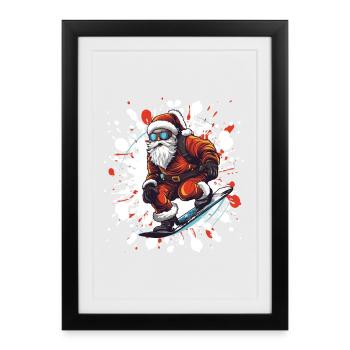 Weihnachtsmann Snowboard - Gerahmtes Poster (27 × 37 cm) - Schwarz - Vorne