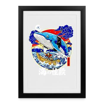 Sushi Whale Japanese Art Big Wave Fuji - Framed poster (27 × 37 cm) - black - Front