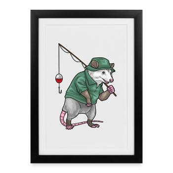 Canne à pêche Opossums Pêcheur Canne à pêche - Affiche encadrée (27 × 37 cm) - noir - Devant