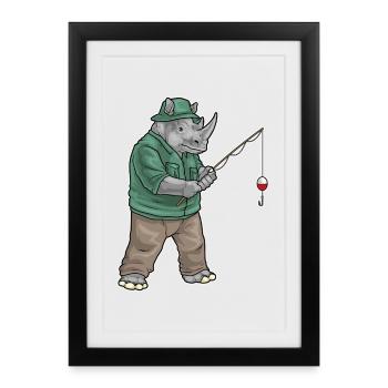 Canne à pêche Rhino Angler Canne à pêche - Affiche encadrée (27 × 37 cm) - noir - Devant