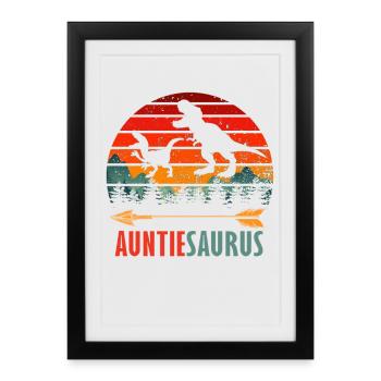 Tante Dinosaure Tante Coucher de soleil rétro - Affiche encadrée (27 × 37 cm) - noir - Devant