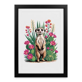 Meerkat with Cacti T-Shirt - Cactus & Flowers - Framed poster (27 × 37 cm) - black - Front