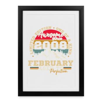 Février 2008 Vintage Retro Cadeau d'anniversaire - Affiche encadrée (27 × 37 cm) - noir - Devant