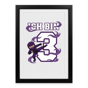 I'm 3 Ninja 3rd Birthday Purple Karate - Framed poster (27 × 37 cm) - black - Front