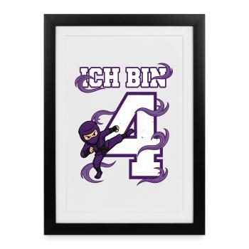 I'm 4 Ninja 4th Birthday Purple Karate - Framed poster (27 × 37 cm) - black - Front