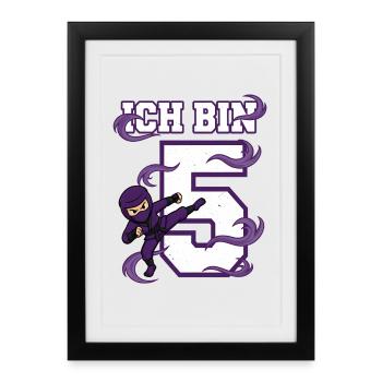 I'm 5 Ninja 5th Birthday Purple Karate - Framed poster (27 × 37 cm) - black - Front