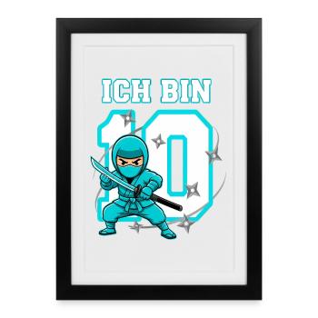 I'm 10 Ninja 10th Birthday Turquoise - Framed poster (27 × 37 cm) - black - Front