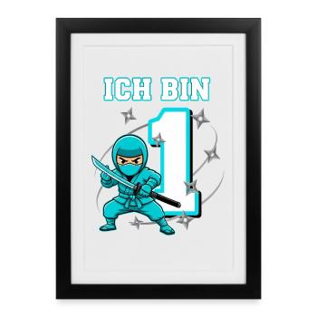 I'm 1 Ninja 1st Birthday Turquoise - Framed poster (27 × 37 cm) - black - Front
