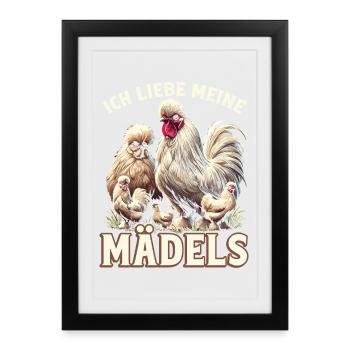 J’adore les poules soyeuses de mes filles - Affiche encadrée (27 × 37 cm) - noir - Devant