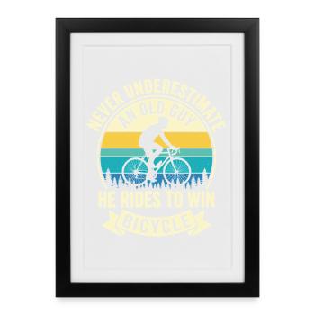 Never Underestimate Old Guy Bicycle Motiv - Gerahmtes Poster (27 × 37 cm) - Schwarz - Vorne