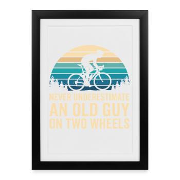 Motif de silhouette de cycliste à rayures de coucher de soleil - Affiche encadrée (27 × 37 cm) - noir - Devant