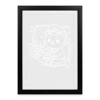 Kawaii Cat Bus Driver - Framed poster (27 × 37 cm) - black - Front
