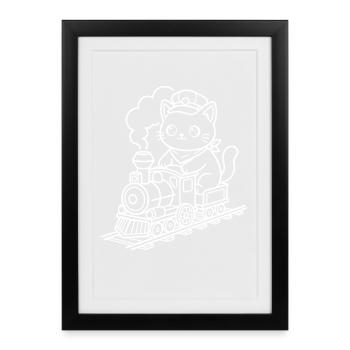 Train Lover Kawaii Cat - Framed poster (27 × 37 cm) - black - Front