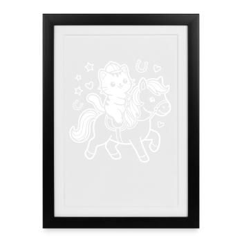 Kawaii Cat sur Horse - Affiche encadrée (27 × 37 cm) - noir - Devant