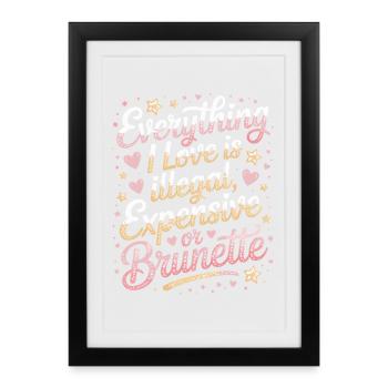 Everything I Love Is Illegal Expensive Or Brunette - Framed poster (27 × 37 cm) - black - Front