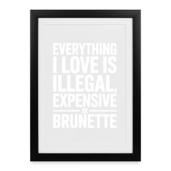 Everything I Love Is Illegal Expensive Or Brunette - Framed poster (27 × 37 cm) - black - Front