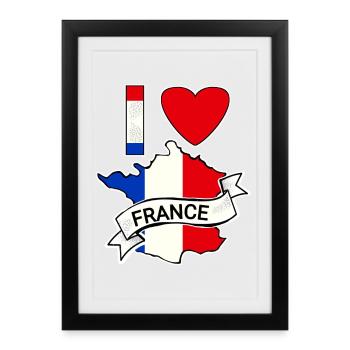 France - Drapeau - Carte - Affiche encadrée (27 × 37 cm) - noir - Devant