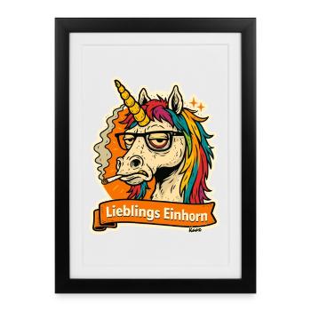 Licorne préférée avec lunettes et crinière arc-en-ciel - Affiche encadrée (27 × 37 cm) - noir - Devant