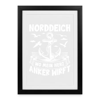 NORDDEICH WO MEIN HERZ ANKER WIRFT Lustiges - Gerahmtes Poster (27 × 37 cm) - Schwarz - Vorne