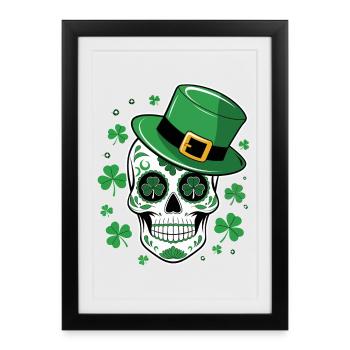 Green skull with St Patrick hat - Framed poster (27 × 37 cm) - black - Front