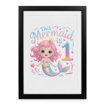 Sirène 1er anniversaire 1 année - Affiche encadrée (27 × 37 cm) - noir - Devant