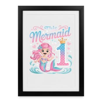 Sirène 1er anniversaire 1 année - Affiche encadrée (27 × 37 cm) - noir - Devant