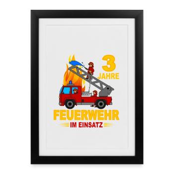 Feuerwehr Einsatz 3 Jahre - Gerahmtes Poster (27 × 37 cm) - Schwarz - Vorne