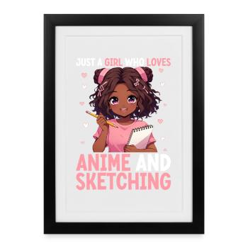 Juste une fille qui adore l’anime et dessine de l’afro - Affiche encadrée (27 × 37 cm) - noir - Devant