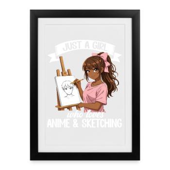 Juste une fille qui adore l’anime et dessine de l’afro - Affiche encadrée (27 × 37 cm) - noir - Devant