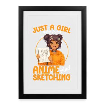 Juste une fille qui adore l’anime et dessine de l’afro - Affiche encadrée (27 × 37 cm) - noir - Devant