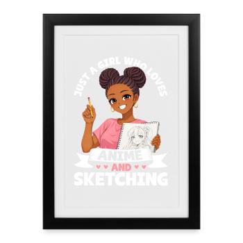 Juste une fille qui adore l’anime et dessine de l’afro - Affiche encadrée (27 × 37 cm) - noir - Devant