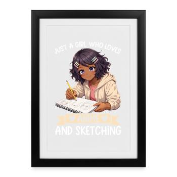 Juste une fille qui adore l’anime et dessine de l’afro - Affiche encadrée (27 × 37 cm) - noir - Devant