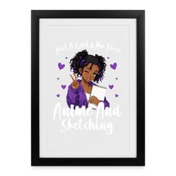 Juste une fille qui adore l’anime et dessine de l’afro - Affiche encadrée (27 × 37 cm) - noir - Devant