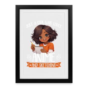 Juste une fille qui adore l’anime et dessine de l’afro - Affiche encadrée (27 × 37 cm) - noir - Devant
