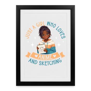 Juste une fille qui adore l’anime et dessine de l’afro - Affiche encadrée (27 × 37 cm) - noir - Devant