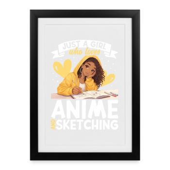 Juste une fille qui adore l’anime et dessine de l’afro - Affiche encadrée (27 × 37 cm) - noir - Devant