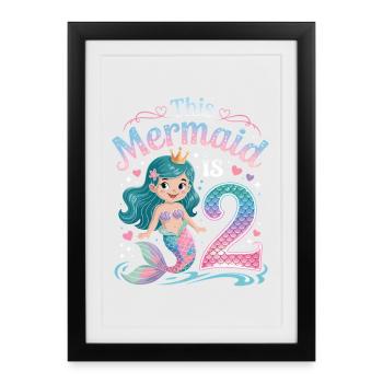 Meerjungfrau 2. Geburtstag 2 Jahre - Gerahmtes Poster (27 × 37 cm) - Schwarz - Vorne